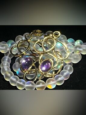 Vintage Avon Golden Web Dangle Earrings With Purple Cabochons
